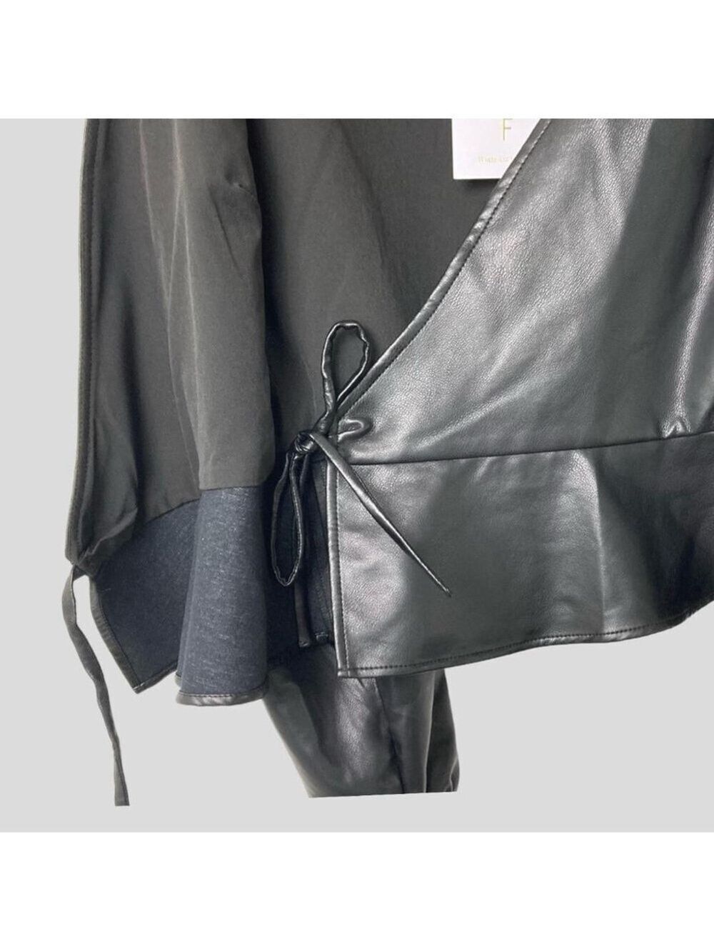 WAYF Women’s Y2K‎ Faux Leather Wrap Top Moto Wester Sz. Small Black Long Sleeve - Picture 6 of 9